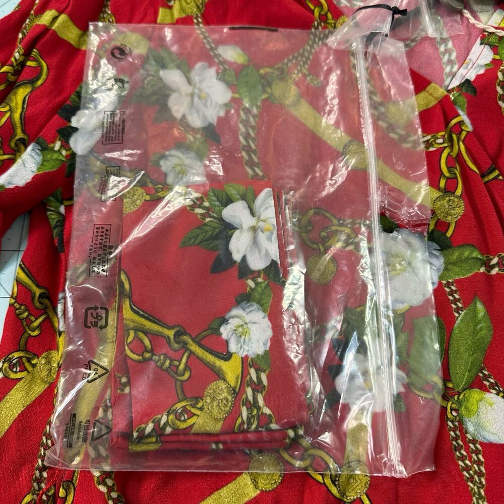 Womens Shirt Size 40 Medium Red Chains Floral Business Casual Belt Brand New NWT - Picture 7 of 10